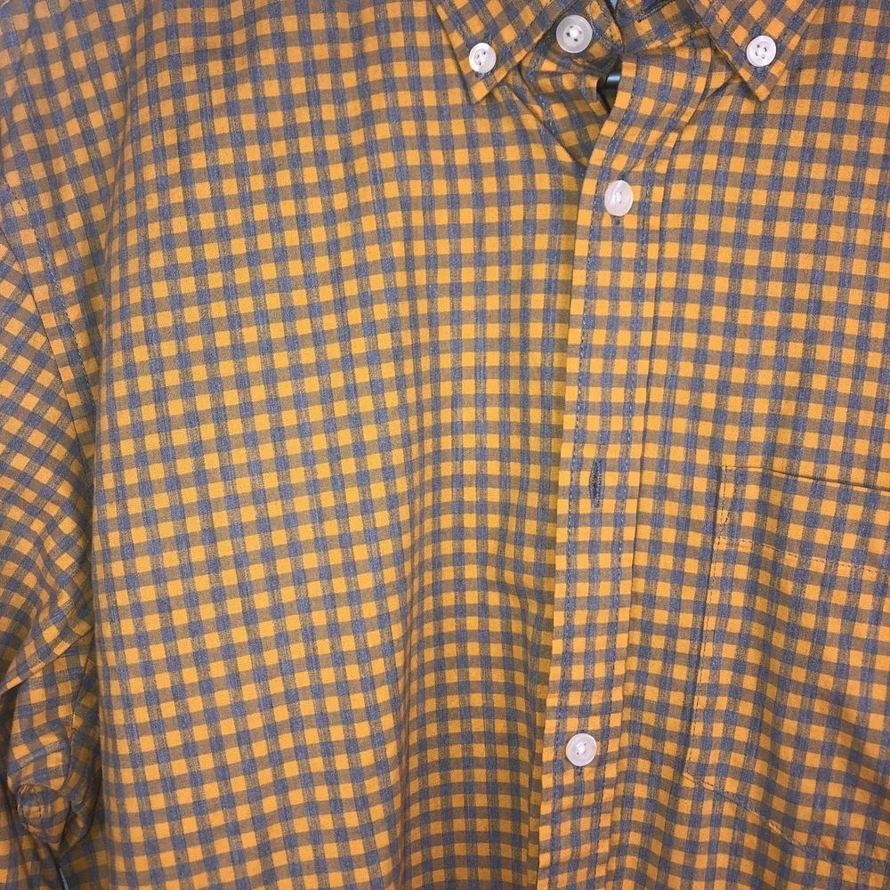 NWT Old Navy Mens Button Down Shirt Yellow Gray Gingham Size Large Cotton Casual - Picture 4 of 9